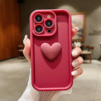 3D Love Heart Pink Matte Case for iPhone 17 16 15 14 13 12 11 Pro Max Plus