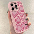 Pink Heart-Shaped Silicone Case for iPhone 17 16 15 14 13 12 11 Pro Max XR