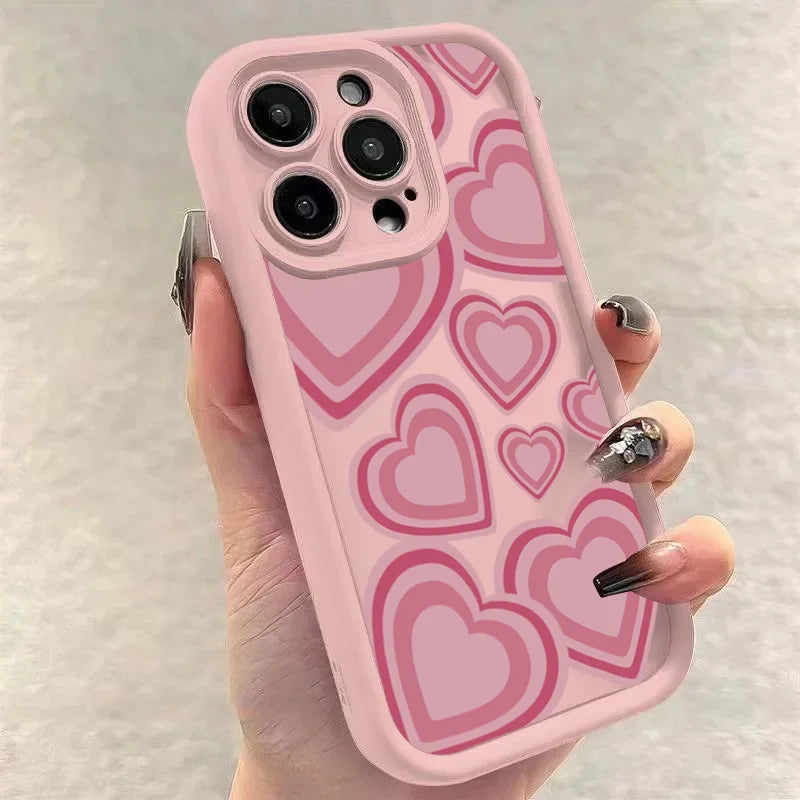 Pink Heart-Shaped Silicone Case for iPhone 17 16 15 14 13 12 11 Pro Max XR