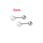 2PCS Stainless Steel Pearl Ear Studs Earrings Women Men 3-5mm