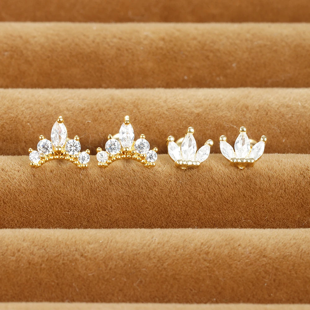 Vintage Gold Plated Stainless Steel Butterfly Studs Snowflake Zircon