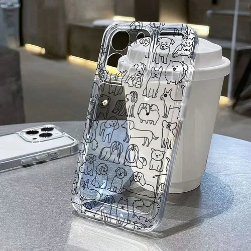 Graffiti Cartoon Dog Cat Case for iPhone 16 15 14 13 12 11 Pro Max XR SE3