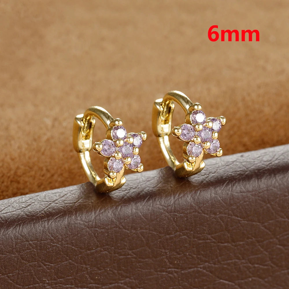 2PCS Huggies Hoop Earrings Stainless Steel Crystal Zirconia Flower