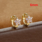 2PCS Huggies Hoop Earrings Stainless Steel Crystal Zirconia Flower