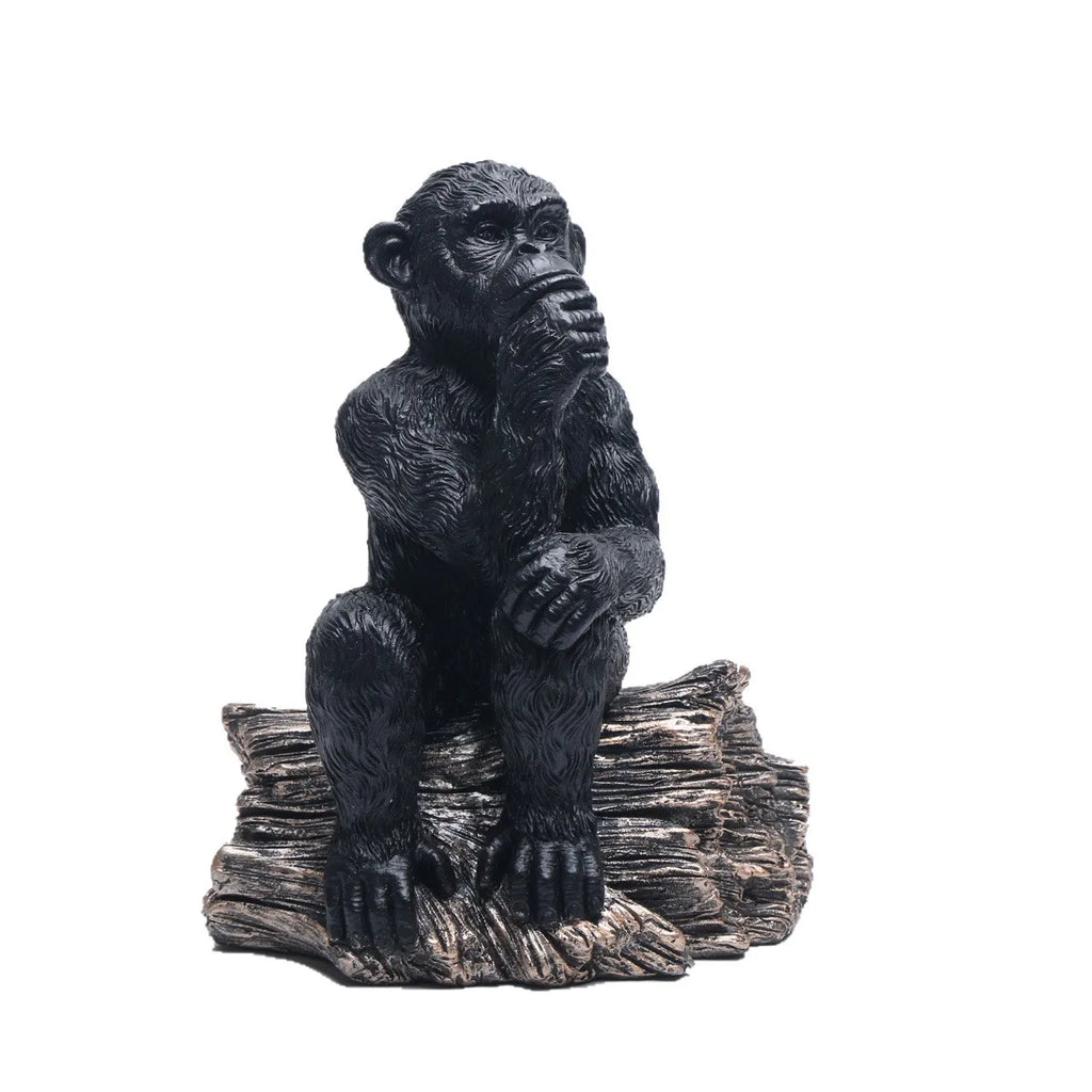 Resin Black Gorilla Sculpture Chimpanzee Statue Home Bookshelf Decor Thinker Figurine
