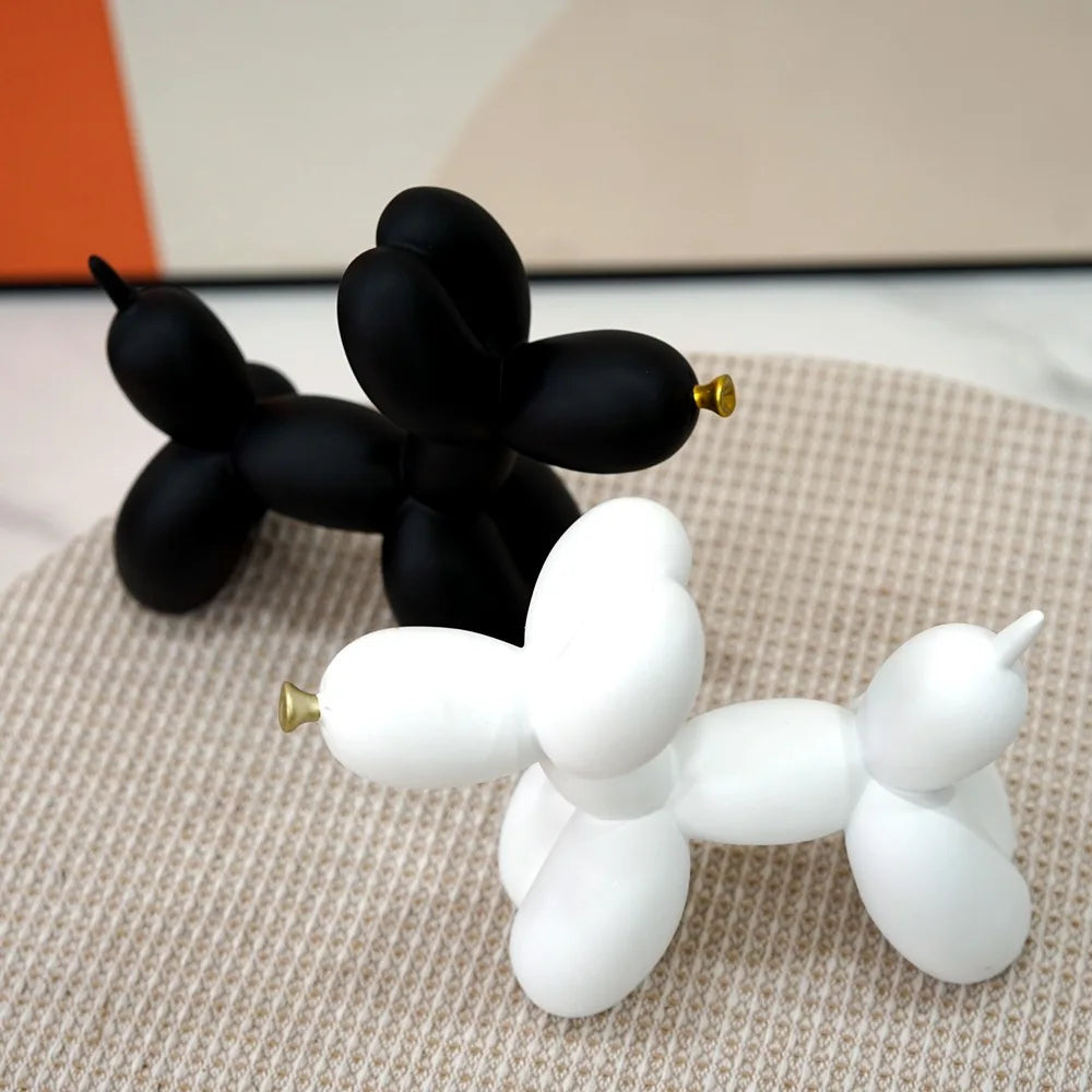 Graffiti Balloon Dog Sculpture Black White Puppy Figurines Modern Tabletop Decoration