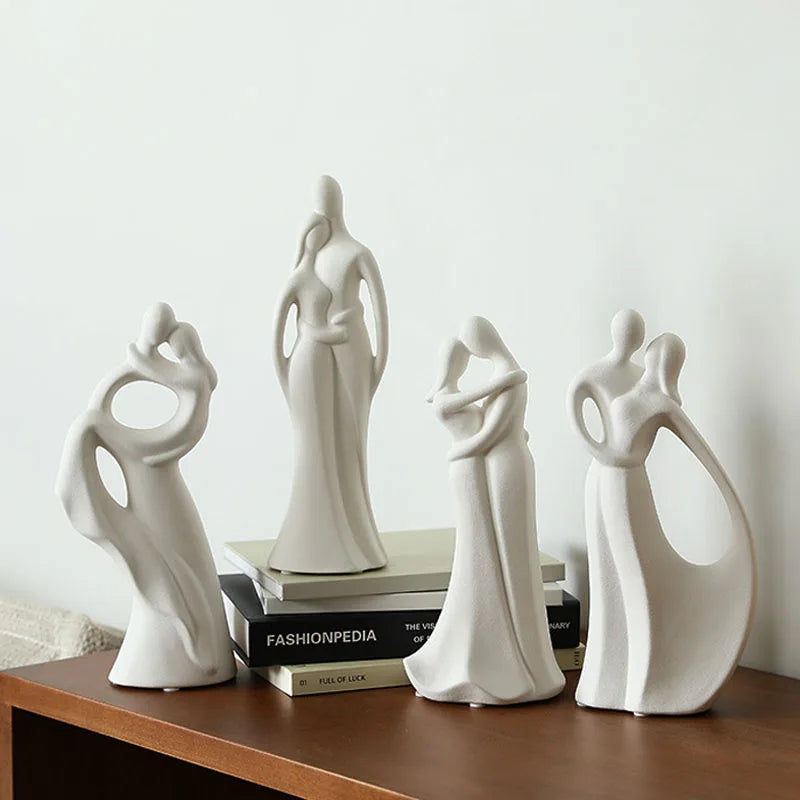 Nordic Ceramic Couple Sculpture Modern Pop Art Living Room Wedding Gift