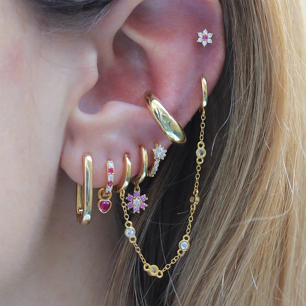 2PCS Gold Colour Square Stainless Steel Hoop Earrings Minimalist Punk