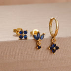 3PCS Cute Flower Stainless Steel Blue Zircons Small Hoop Earrings