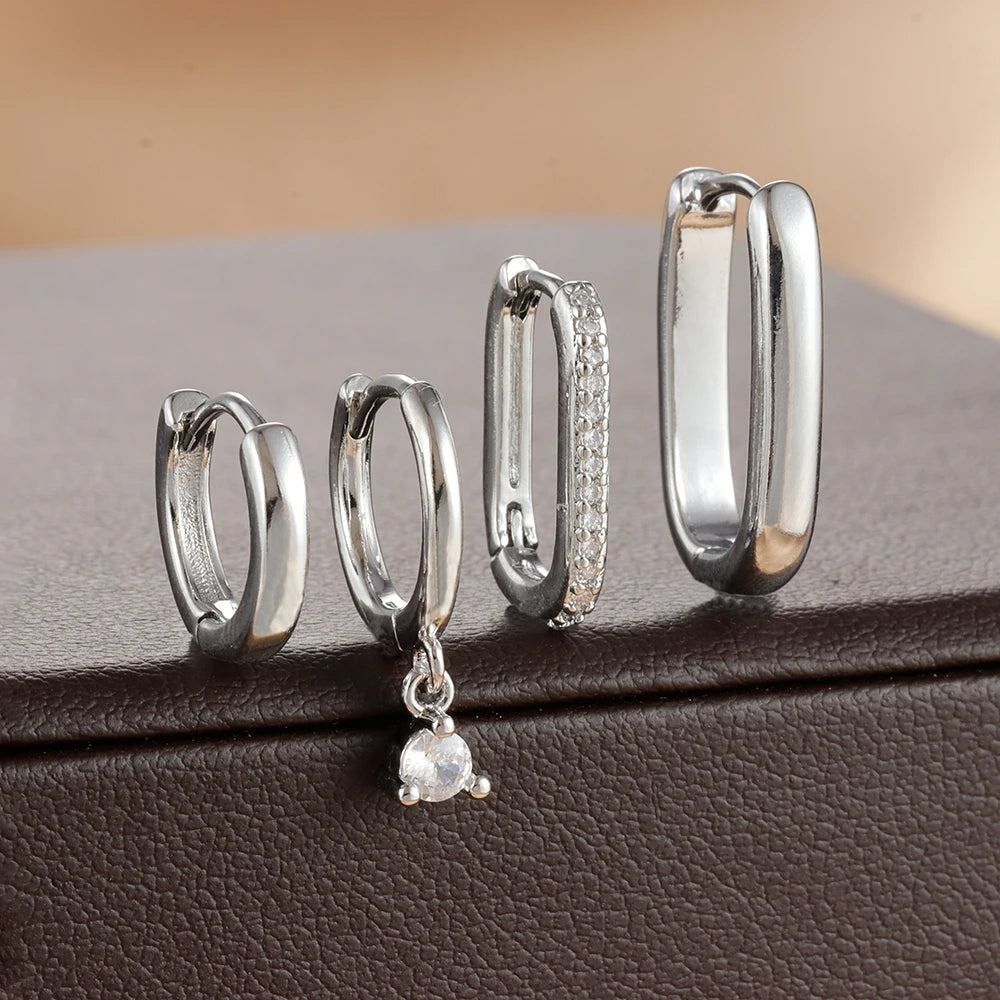 4PCS Luxury Gold Colour U-shaped Earrings Set 18K Gold Plated Huggie