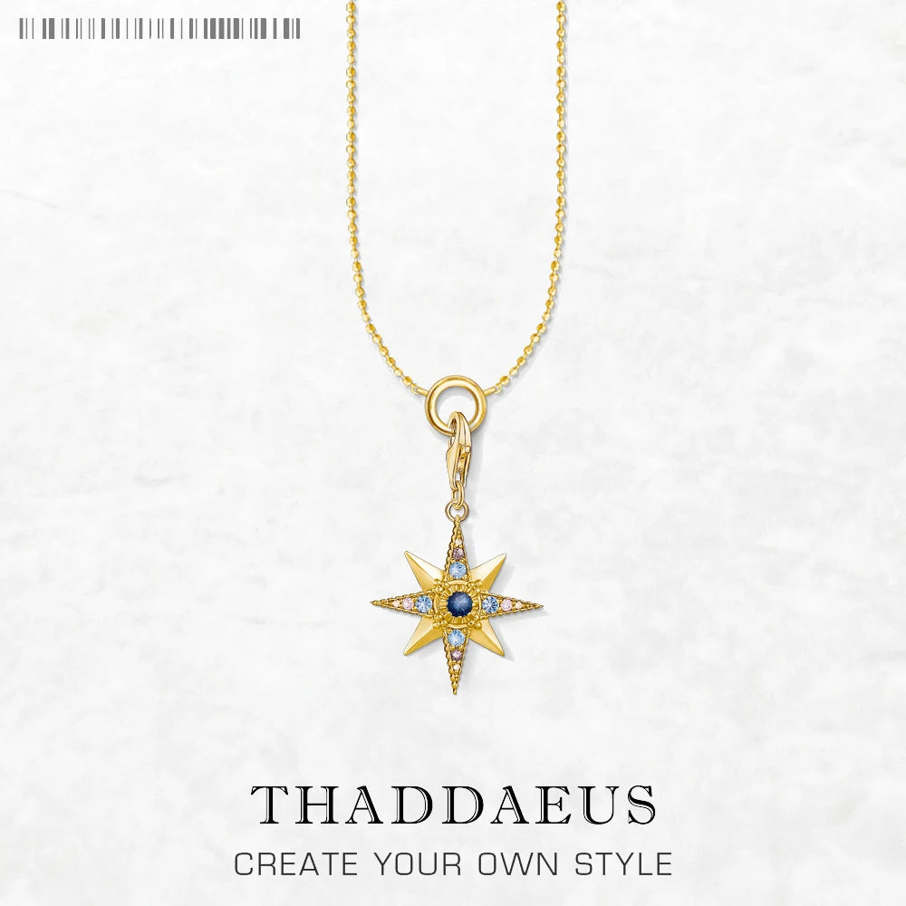 Royalty Star Charm Necklace Lucky Golden 925 Sterling Silver Women Men Gift