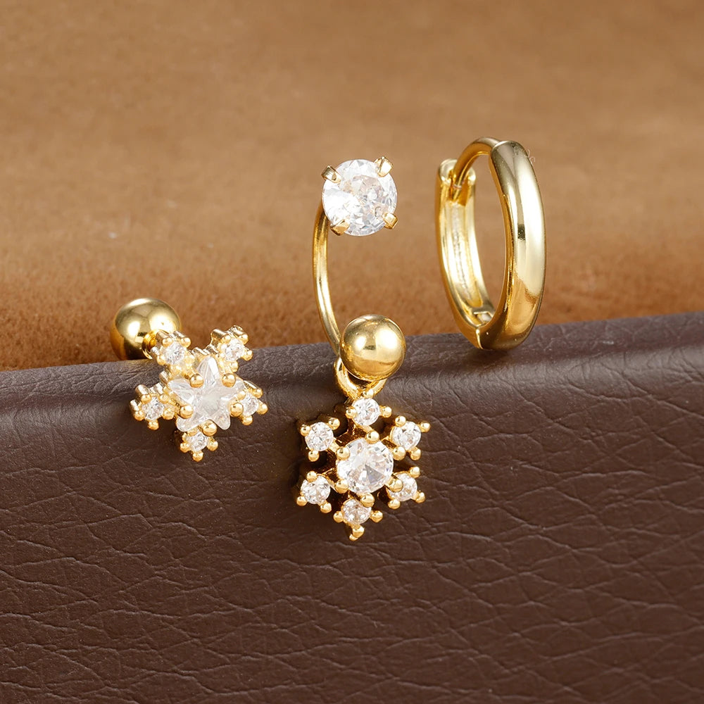 3pcs Stainless Steel Zircon Huggie Hoop Earrings Set Star Moon