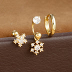 3pcs Stainless Steel Zircon Huggie Hoop Earrings Set Star Moon