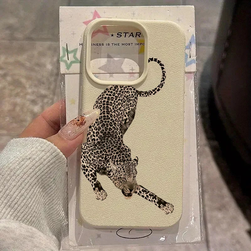 Cool Black Leopard Lychee Case for iPhone 17 16 15 14 13 Pro Max