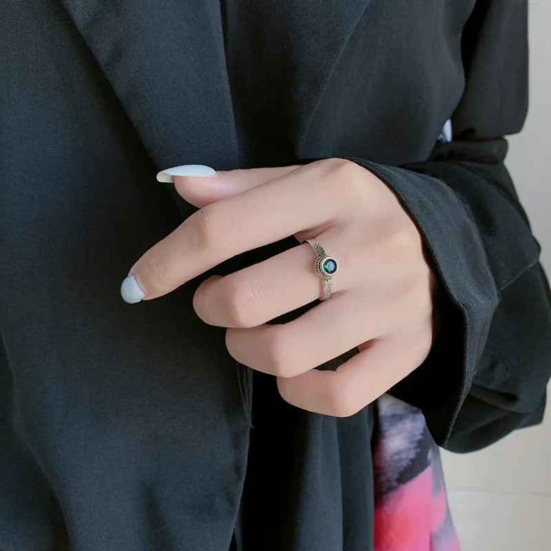 925 Sterling Silver Green Zircon Ring Wedding Engagement Female Vintage Luxury Accessory