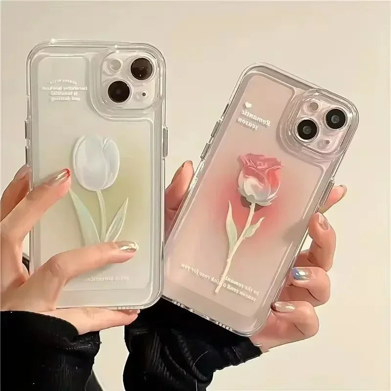 Tulip Pattern Case for iPhone 17 16 15 14 13 12 11 Pro Max 7 8 Plus Silicone