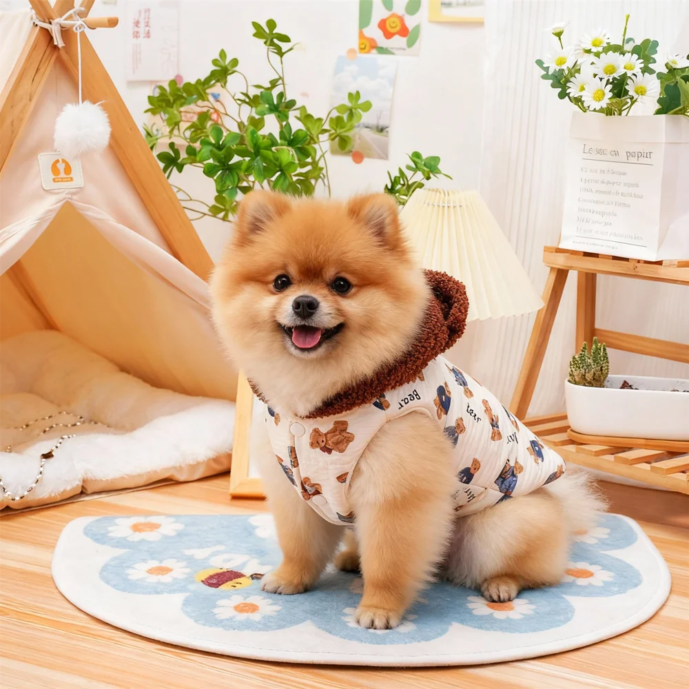 Winter Dog Cat Hooded Vest Jacket, Warm Fleece Lined Windproof Sleeveless Coat for Small Medium Large Pets, Outdoor Cold Weather