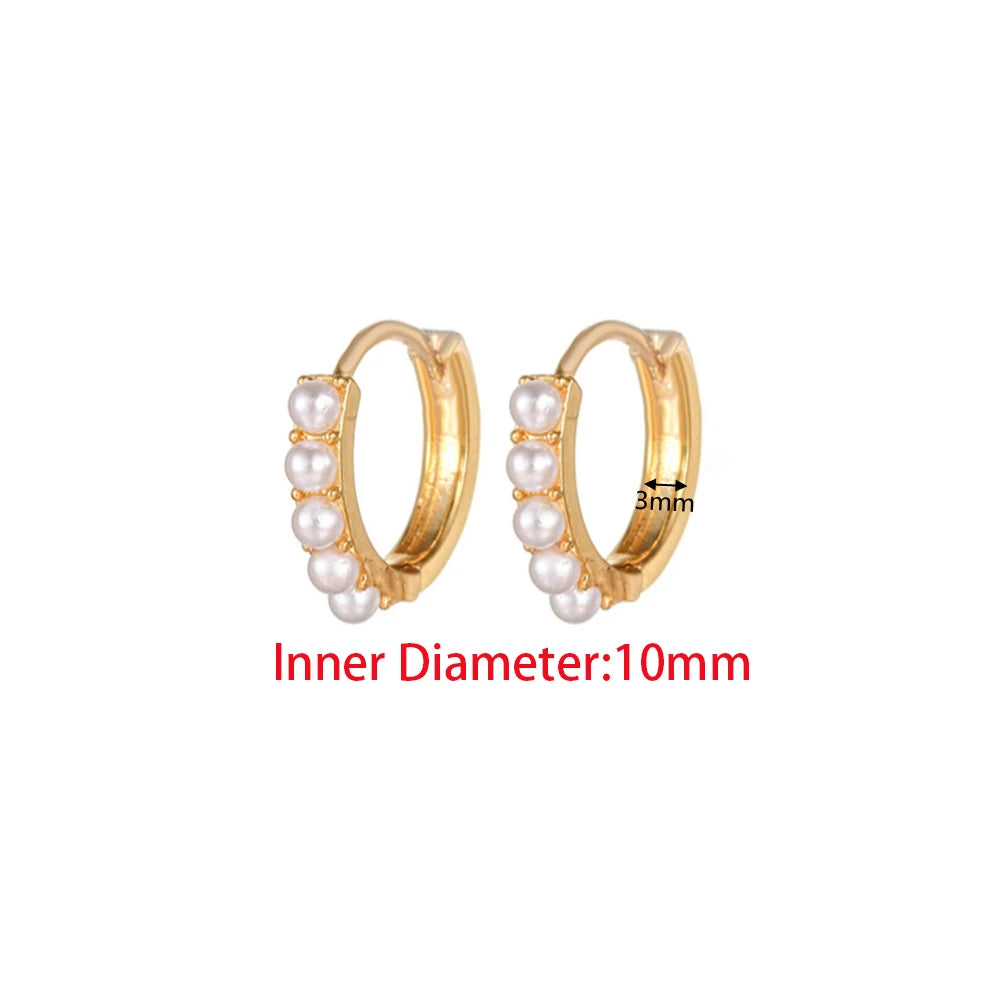 Yuedane Stainless Steel Little Imitation Pearl Hoop Earrings Small Circle