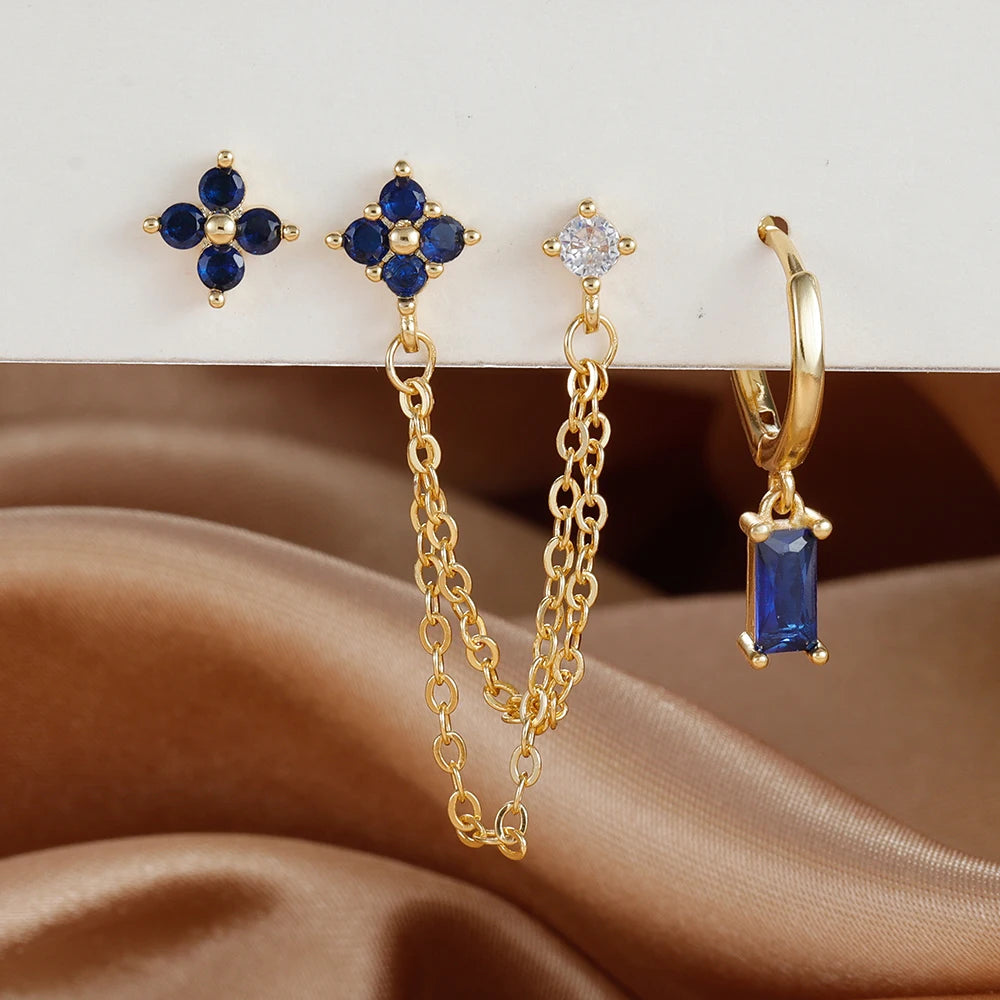 3PCS Exquisite Stainless Steel 12 Constellation Birthstone Earrings Set