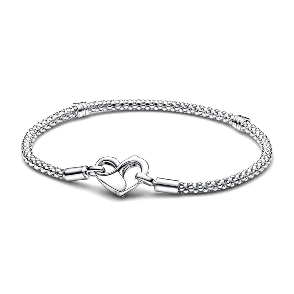 For Women 925 Sterling Silver Moments Heart Closure Bracelet Classic Snake Chain Jewelry Gift Fit Original Charm DIY