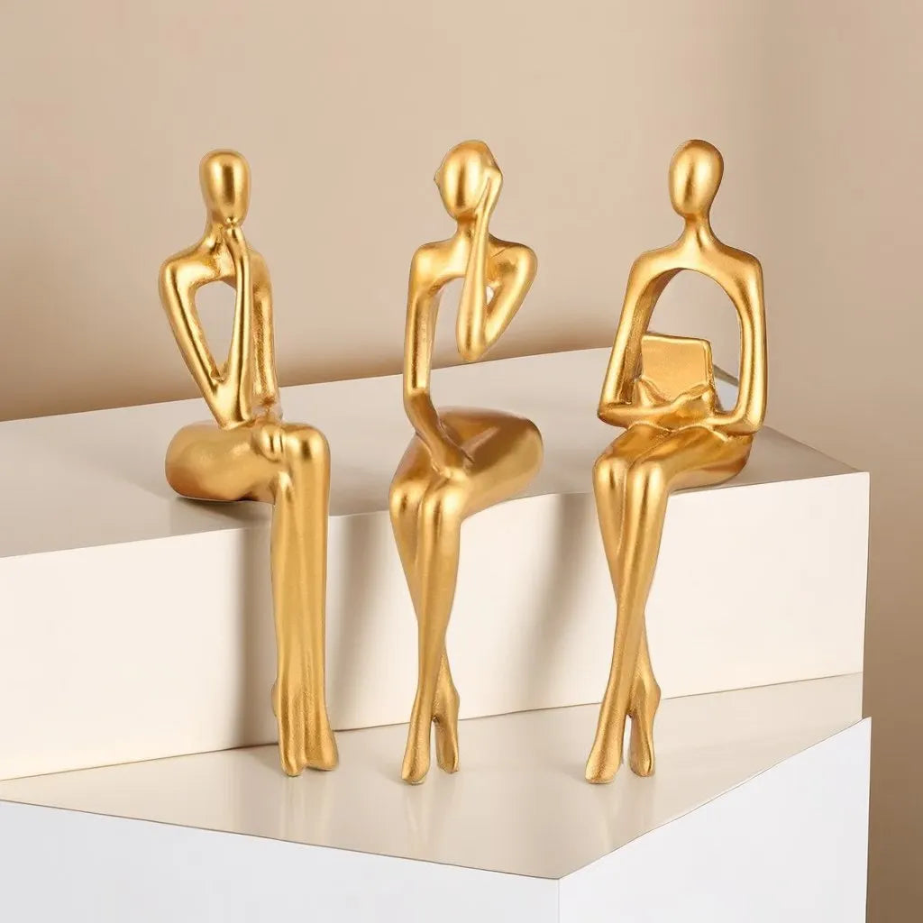 Set of 3 Abstract Figurines Nordic The Thinker Modern Art Sculpture Bookshelf Decor
