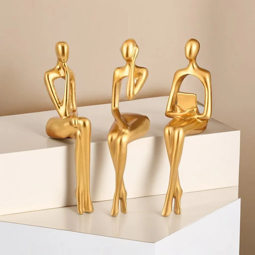 Set of 3 Abstract Figurines Nordic The Thinker Modern Art Sculpture Bookshelf Decor
