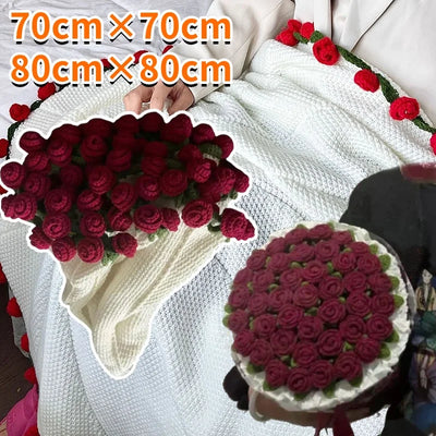 Crochet Flower Bouquet Knitted Throw Blanket Valentine's Day Gift Ship from UK