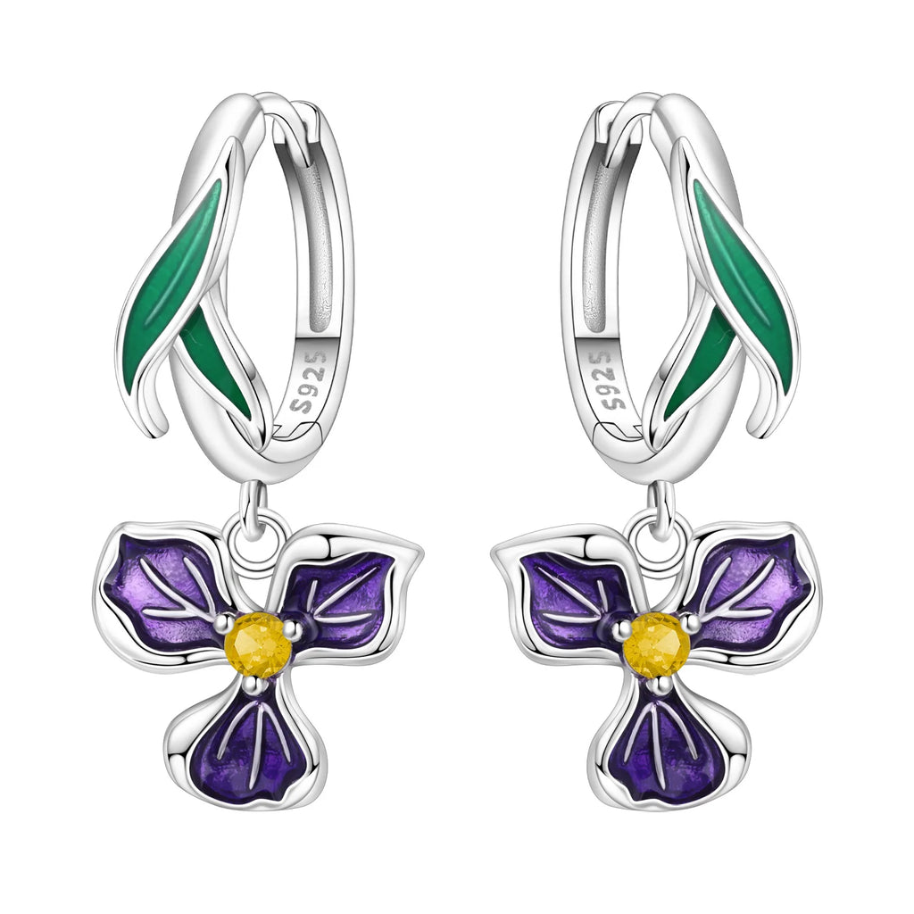 925 Sterling Silver Blue Iris Flower Drop Earrings Anniversary Jewellery Gift