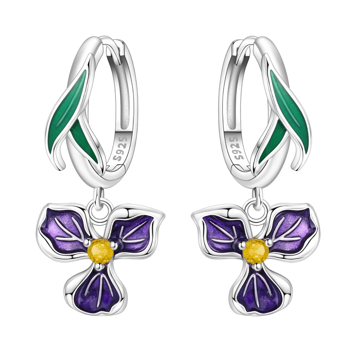 925 Sterling Silver Blue Iris Flower Hoop Earrings Anniversary Jewellery Gift
