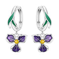 925 Sterling Silver Blue Purple Iris Flower Drop Earrings Trendy Jewellery