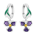 925 Sterling Silver Blue Purple Iris Flower Drop Earrings Trendy Jewellery