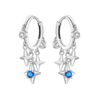 925 Sterling Silver Star Moon Sun Tassel Versatile Hoop Earrings Fine Gift