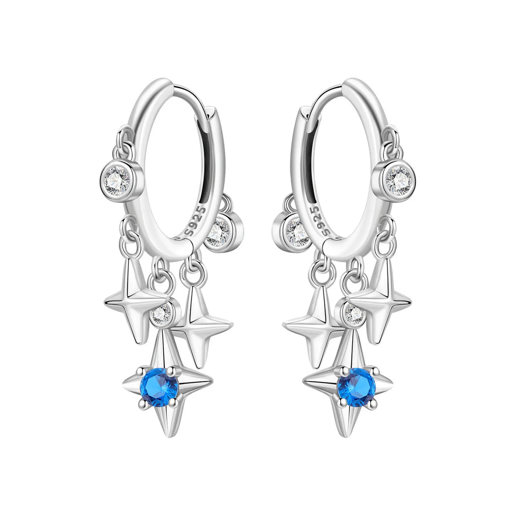 925 Sterling Silver Sparkling Blue Snowflake Drop Earrings Trendy Jewellery