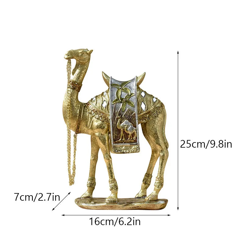Turkish Resin Golden Camel Sculpture Feng Shui Figurines Home Decoration Accessories