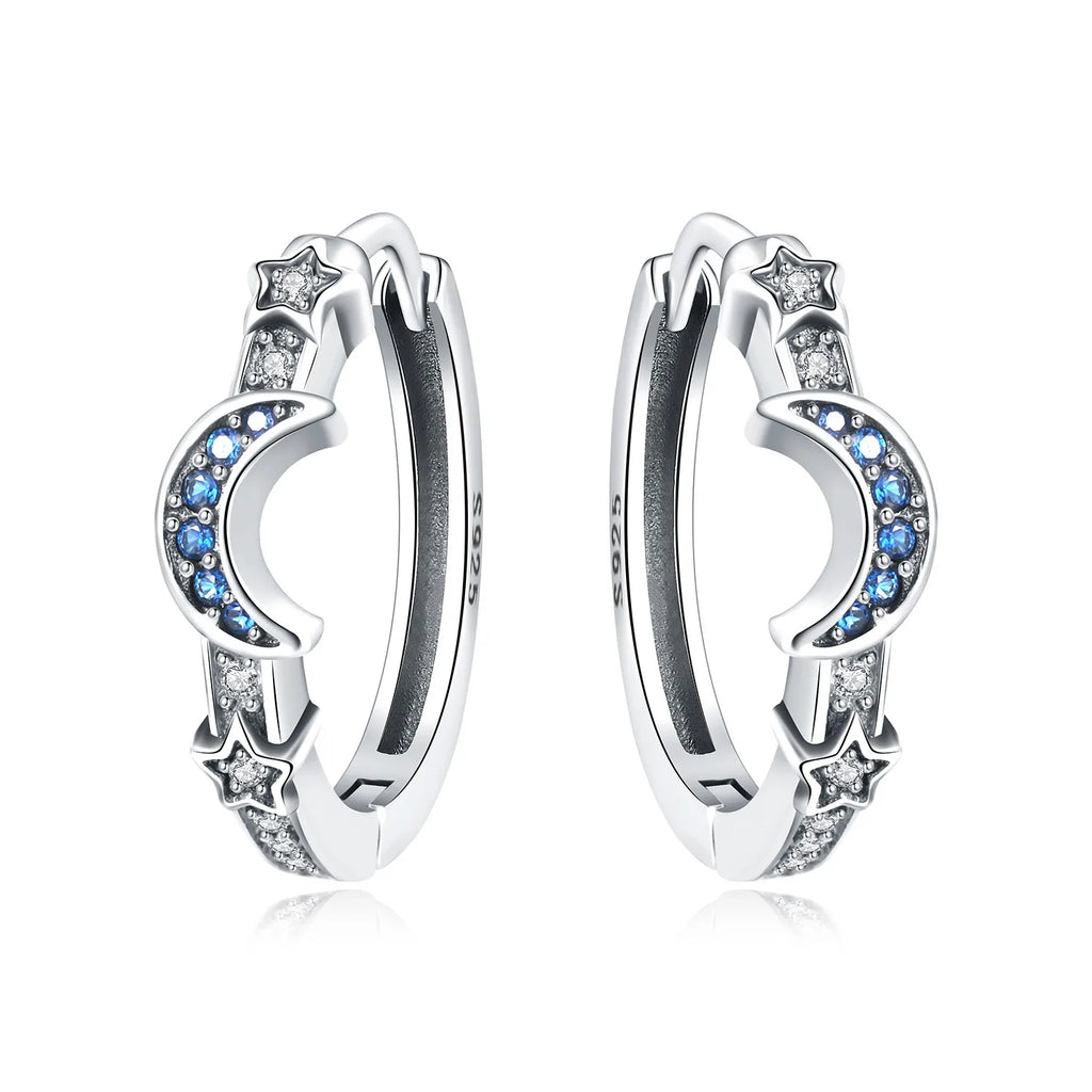 925 Sterling Silver Star Moon Sun Tassel Versatile Hoop Earrings Fine Gift