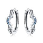 925 Sterling Silver Blue Horseshoe Lotus Ear Studs Hoop Earrings Trendy Gift