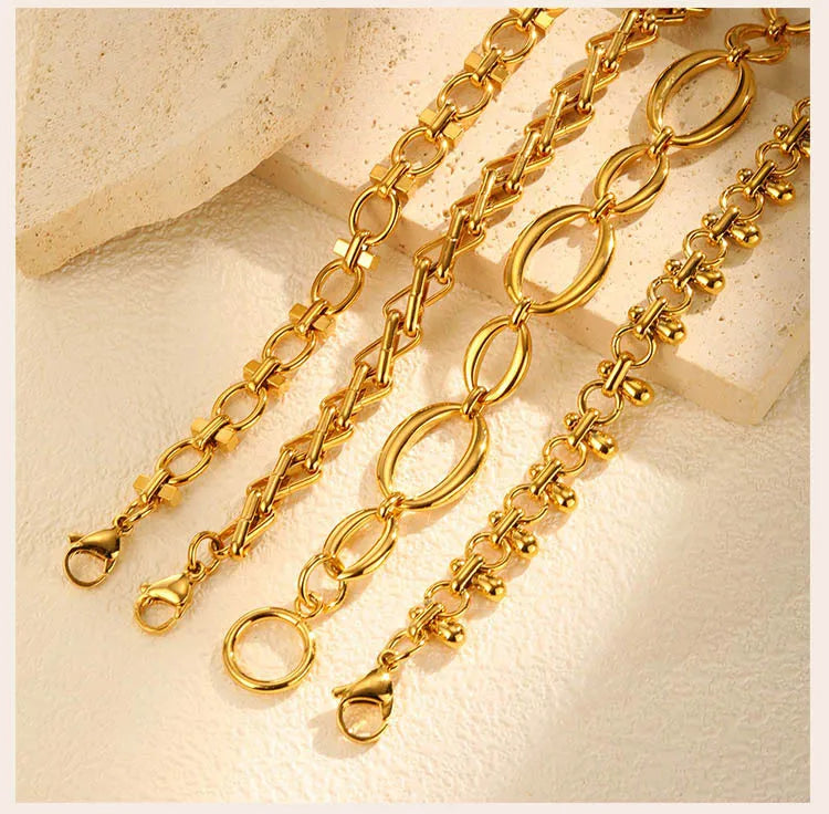 316L Stainless Steel Chunky Chain Bracelet for Women, 18k Gold Plated Waterproof Stackable Jewelry