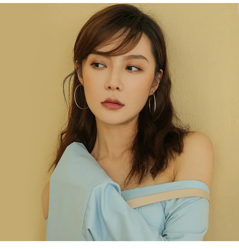 925 Sterling Silver Round Circle Loop Hoop Earrings Simple Piercing Gift Box