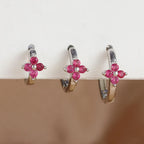 3PCS Simple Flower Zircon Hoop Earrings 18K Gold Plated Steel