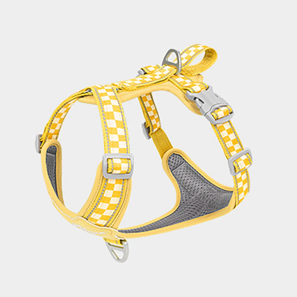 Classic Checkerboard Pattern No-Pull Dog Harness for Medium Large Dogs, Adjustable Padded Vest for Walking, Training, Reflective