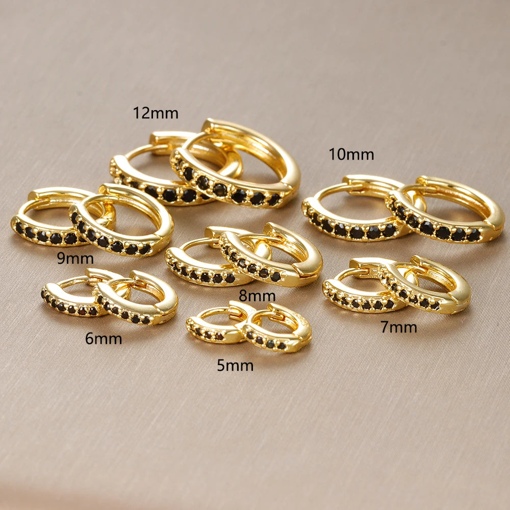 2PCS Minimal Crystal Zirconia Stainless Steel Hoop Earrings Huggie