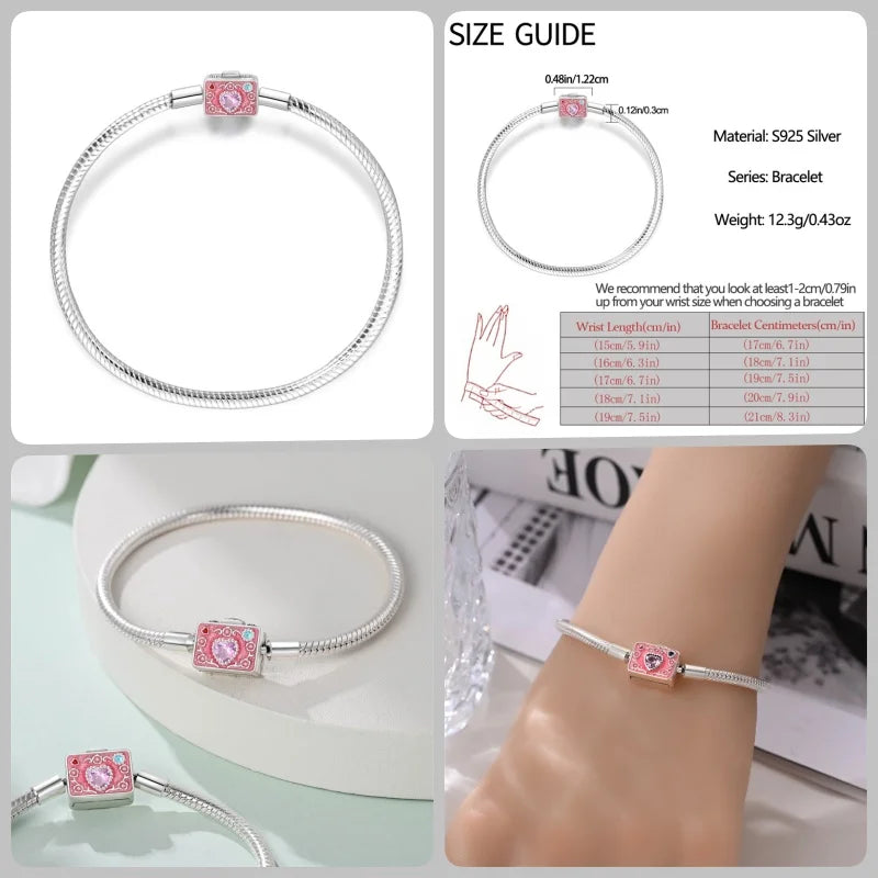 925 Silver 17-20CM Heart Pave Zirconia Original Bracelets Infinity Bracelet Fit DIY Charms Bead Birthday Jewelry Gifts Hot Sale