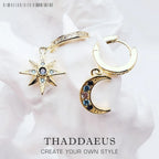 Royalty Star & Moon Hinged Hoop Earrings 925 Sterling Silver Lucky Gift
