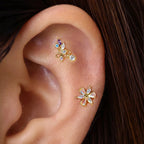 1PC Stainless Steel Mini Zircon Cross Stud Earrings Gold Helix Tragus