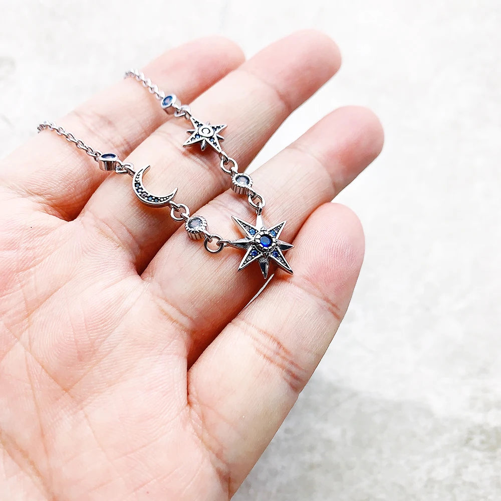 Royalty Star & Moon Necklace Link Chain 925 Sterling Silver Jewellery Gift