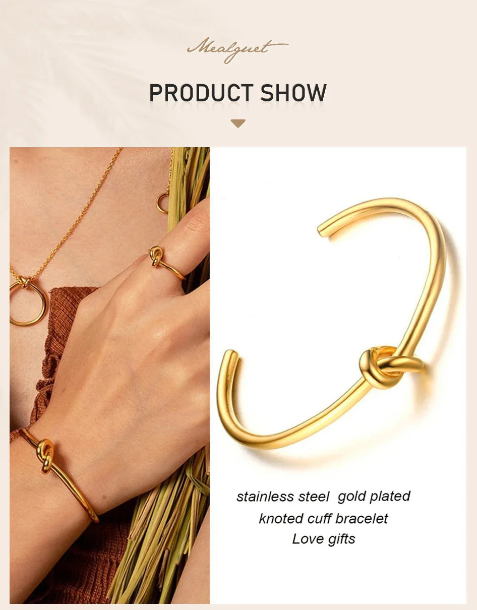 Trendy Round Circular Open Knot Cuff Bangle Bracelets For Women Elegant GoldColor Jewelry Noeud Armband Pulseiras