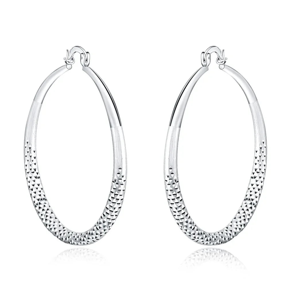 925 Sterling Silver 5cm Circle Hoop Earrings Women Fashion Wedding Holiday
