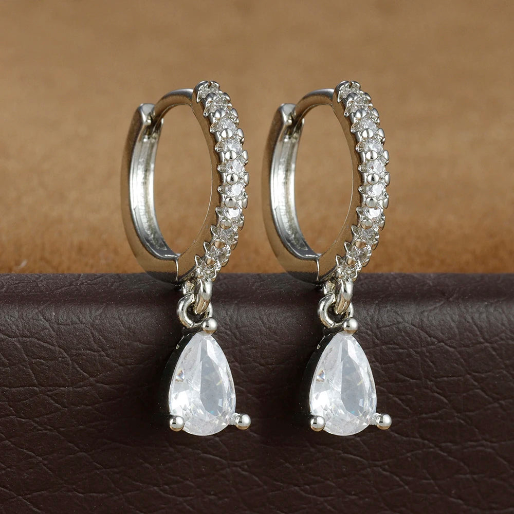 2PCS Simple Stainless Steel Colourful Zirconia Hoop Earrings