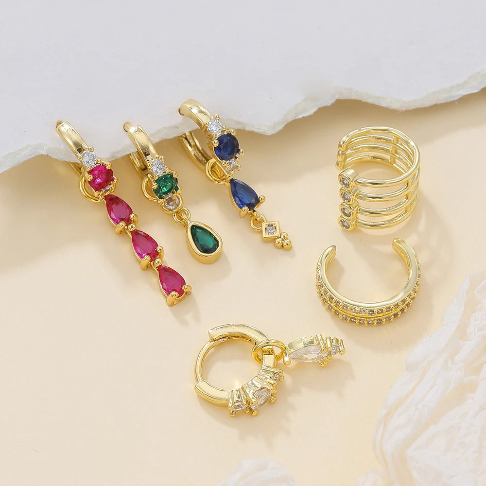 Korean Stainless Steel Multicolor Crystal Water Drop Dangle Earrings