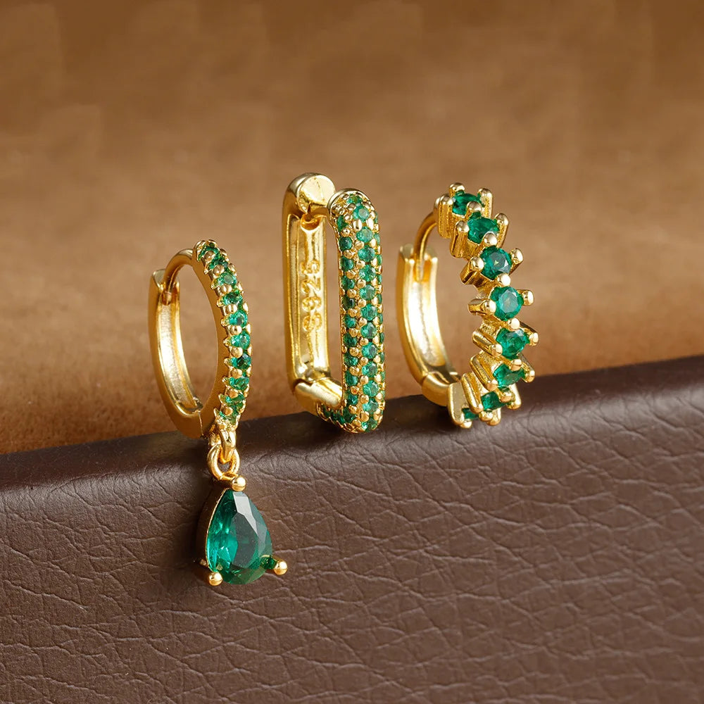 3PCS Stainless Steel Horse Eye Zircon Round Small Hoop Earrings Set